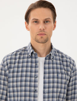 Рубашка Pierre Cardin Regular Fit синяя с длинным рукавом