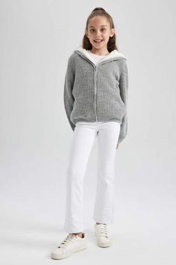 Трикотажный кардиган с капюшоном для девочки - Defacto фото 2