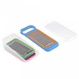 Терка из нержавеющей стали Хозяюшка 25,5х10,5х8,5см, с пластмассовым контейнером с крышкой 0,5л 20,5х10х5см, с насадками - 4 вида, пластмассовый держатель для насадки, в коробке (Китай) - Домашняя мода фото 5