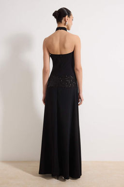 Siyah Duz Bel Payet Detayl? S?rt Dekolteli Maxi Abiye & Mezuniyet Elbisesi TPRSS26AE00020 - Trendyolmilla фото 4