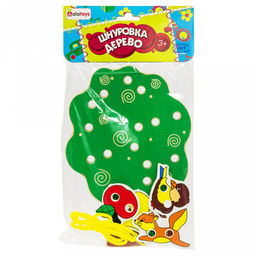 Игрушка "Шнуровка "Дерево" 21х15х1см, 6 элементов, ЛХДФ, текстиль, в пакете с подвесом (Россия)