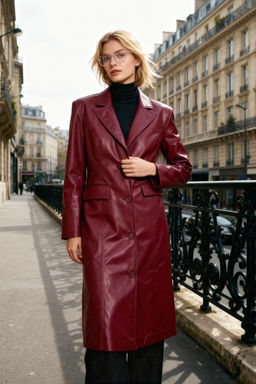Bordo Suni Deri Mono Kapama Regular Uzun Kaban TWOAW26KB00010 - Trendyolmilla фото 8
