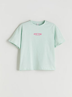 Bisiklet Yaka Slogan Bask?l? K?z ?ocuk Ti??rt