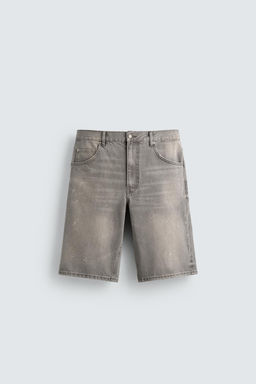 BERMUDA DENIM BAGGY FIT SALPICADURAS / Beige