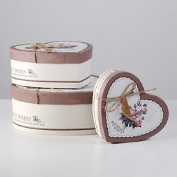 Набор подарочных коробок сердце 3 в 1, Пионы коричневый, 21?19?9 - 15.5?14?6 см