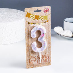 Свеча в торт Белый мрамор, цифра 3, ГИГАНТ, 9 см - Страна карнавалия фото 2