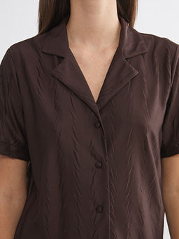 G?mlek Yaka Saten Kad?n ?ortlu Pijama Tak?m?