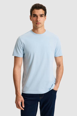 Erkek Regular Fit Bisiklet Yaka A__k Mavi Basic Ti__rt