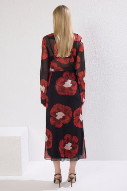 TRENDYOLMILLA Cok Renkli Cicek Bask?l? F?rf?r Detayl? Tul Kalem Esnek Etek TWOSS25ET00024  фото 4