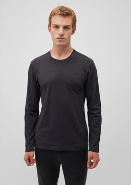 Uzun Kollu Gri Basic Tisort - Mavi фото 3