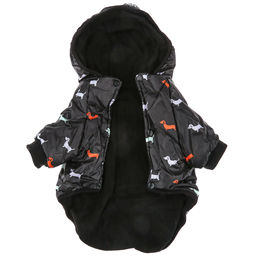 Пэт тойс (Pet toys) Одежда для собаки Куртка с капюшоном, с метал. кольцом, с принтом, на кнопках, р-р XL, длина спинки 34см/обхват груди 42см/обхват шеи 32см, цвет-черный, плащевка/синтепон/флис (100% полиэстер) (Китай) - Домашняя мода фото 6