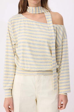 Cok Renkli*001 Cizgili Sal Aksesuar Detayl? Regular/Normal Kal?p Orme Bluz TWOAW26BZ00308