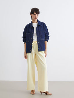 G?mlek Yaka Oversize Kad?n Jean Ceket