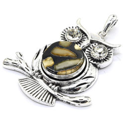 Кулон в виде Совы с янтарем мозаика 45*50мм Радуга камня