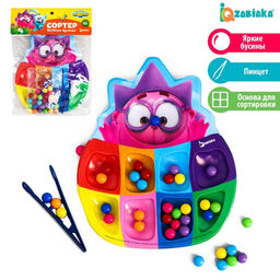 Сортер Смешарики: Весёлые бусинки, 8 цветов, с пинцетом, по методике Монтессори