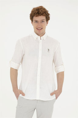 Мужская рубашка цвета хаки с длинным рукавом