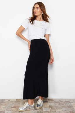 TRENDYOLMILLA Siyah Vucuda Oturan Bal?k Form Esnek Orme Maxi Etek TWOSS24ET00155  фото 8