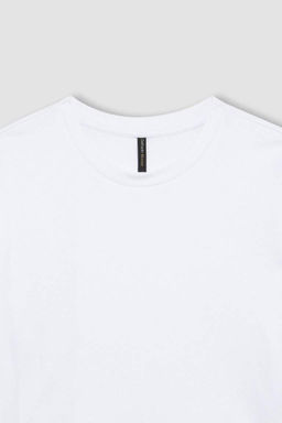 Базовая футболка свободного кроя с круглым вырезом из чесаного хлопка с короткими рукавами - Defacto фото 7