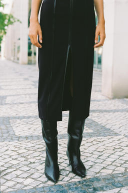 FAUX LEATHER TRIM MIDI DRESS - Zara фото 2