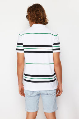 Regular/Normal Kesim K?sa Kol Cizgili Pike Etiketli Dugmeli Polo Yaka T-Shirt TMNSS24PO00015