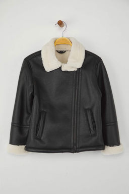 Siyah Duz Regular Gomlek Yaka Unisex Cocuk Mont TKDAW26MO00005