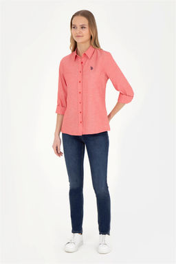 Женская красная базовая рубашка с длинным рукавом - U.s. polo assn фото 4