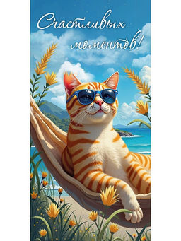 Цена за 5 шт. Конверт для денег Dream Cards "Счастливых моментов!" (ЛХ-0187) "Полосатый котик", soft-touch покрытие
