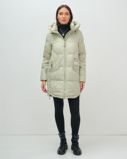 Куртка зимняя женская с капюшоном модная салатового цвета 3193Sl - Visdeer фото 2