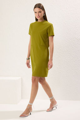 TRENDYOLMILLA Yag Yesili Cep Gorunumlu Belden Ac?lan/Skater Mini Smart Krep Elbise TWOSS23EL01802