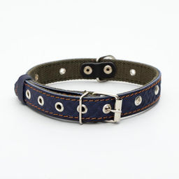 Ошейник комбинированный кожа/брезент, безразмерный, 56 х 2,5 см, ОШ 25-51 см, синий - Пижон фото 2
