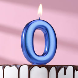 Цена за 2 шт. Свеча для торта «Европейская ГИГАНТ», цифра 0, 7 см, синий металлик