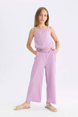 K?z Cocuk Wide Leg Genis Bol Paca Beli Lastikli Burumcuk Pantolon - Defacto фото 2