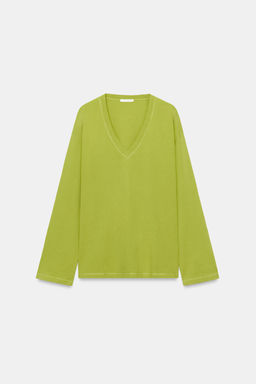CAMISETA ESCOTE PICO ALGOD?N / Pistacho - Zara фото 6