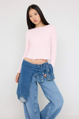 Teen Pembe Pointel Slim/Vucuda Oturan Orme Bluz TWOAW26BZ00012