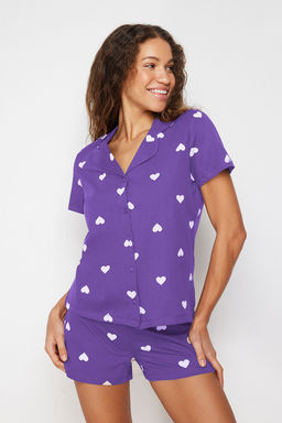 Trendyolmilla Ekru-Cok Renkli %100 Pamuklu Kalpli Sortlu Orme Pijama Tak?m? THMSS21PT0756 фото 41