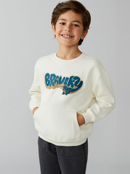 Bisiklet Yaka Bask?l? Erkek ?ocuk Sweatshirt