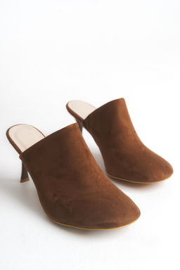 Trendyolmilla Shoes Taba Suet Ince Topuklu Kad?n Mule Topuklu Terlik TAKSS25TO00014  фото 5