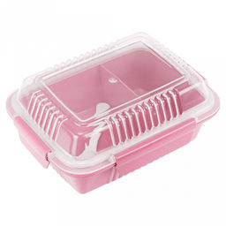 Ланч-бокс для продуктов пластмассовый Эко дом 20,5х15,5см h8,5см, 2 отделения 0,9л, с ложкой 13см, крышка прозрачная, с клипсами, с уплотнителем, цвета в ассортименте: бежевый, розовый, голубой (Китай) Пластик с добавлением пшеничных волокон. - Домашняя мода фото 4