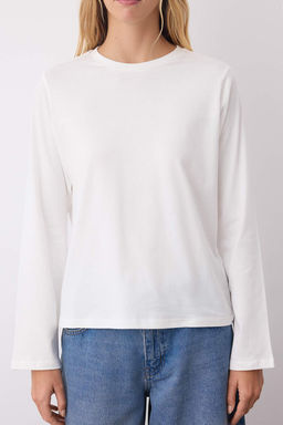 Siyah-Ekru-Kahverengi 3lu Paket %100 Pamuk Bisiklet Yaka Uzun Kol Oversize/Genis Kesim Orme T-shirt