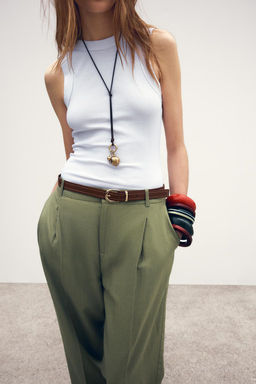 LINEN BELTED STRAIGHT-LEG TROUSERS - Zara фото 19