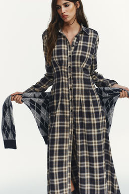 CHECKED PLEATED MIDI DRESS - Zara фото 2
