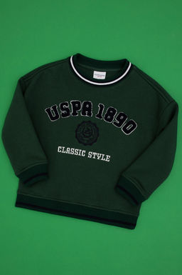 Erkek _ocuk Koyu Ye_il Bisiklet Yaka Sweatshirt