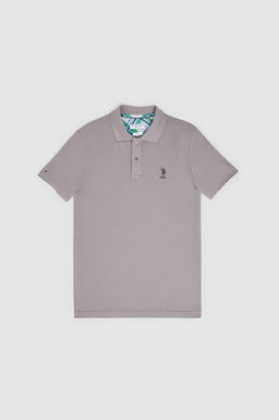 Erkek Slim Fit Polo Yaka Gri Basic Ti__rt