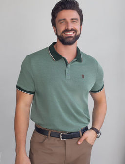 Футболка поло с воротником на пуговицах из полотна пике с меланжевым плетением с эластаном