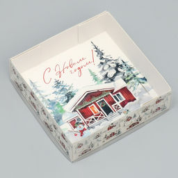Цена за 5 шт. Коробка для макарун «С Новым годом!», акварельный рисунок, 12×12×3.5 см