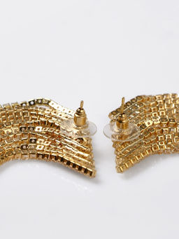 Серьги висячие со стразами Вечное сияние лесенка, белые в золоте - Qf фото 2