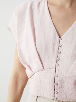 V Yaka Crop Kad?n Bluz