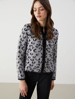 Bisiklet Yaka Leopar Desenli Kad?n Triko H?rka