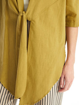 ?al Yaka D?z Oversize Keten G?r?n?ml? Kad?n Kimono