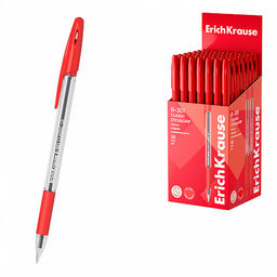 Цена за 50 шт. Ручка шариковая ErichKrause R-301 Stick&Grip Classic 1.0, цвет чернил красный (в коробке по 50 шт.)
